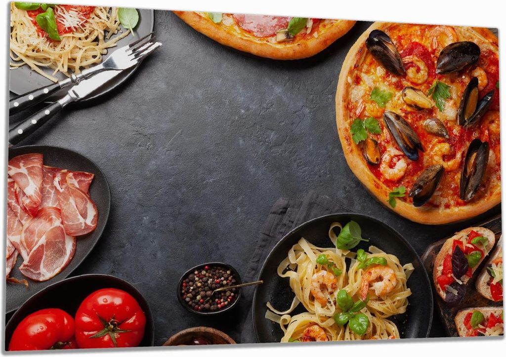 Wallario Herdabdeckplatte aus Glas, Größe 80 x 52 cm 1-teilig, Motiv Italienischer Genuss