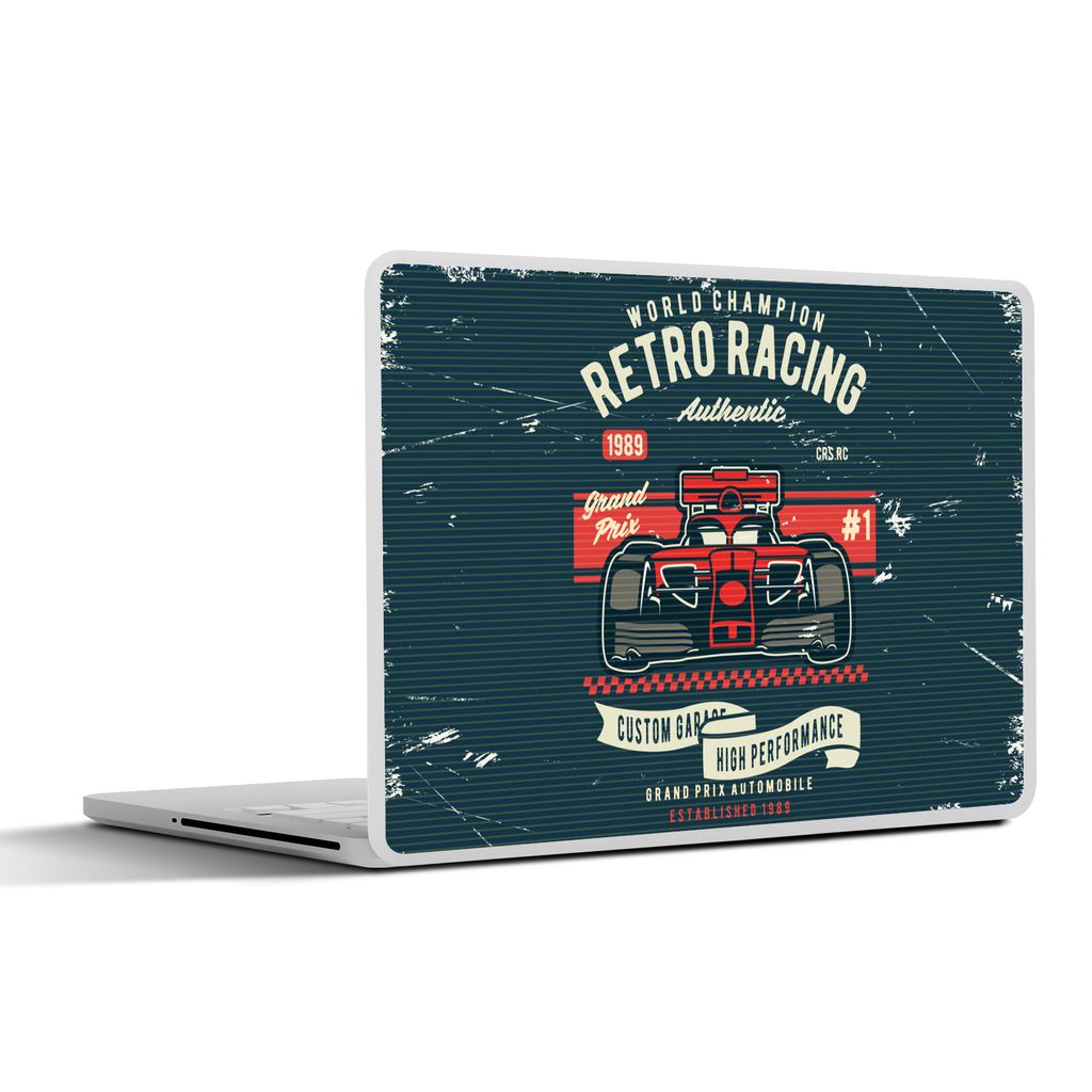 MuchoWow Laptop Aufkleber Sticker Cover Rennwagen - Rennstrecke - Retro - Zeichnung 30x22 cm - Laptop-Sticker