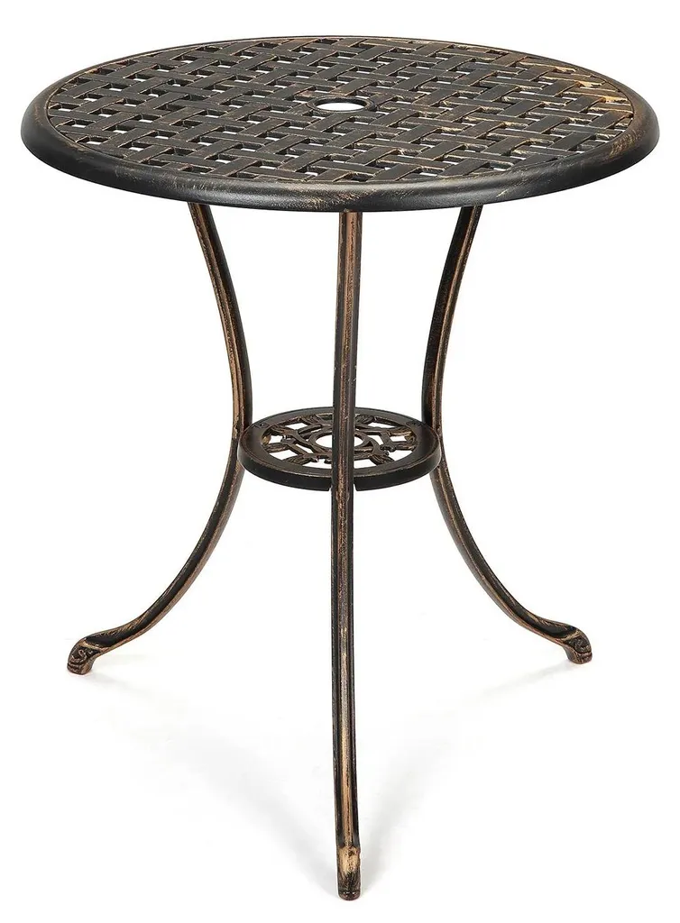 Petite table de jardin ronde 60cm aspect bronze vieilli pour terrasse
