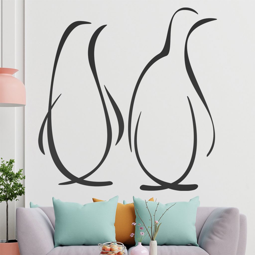 Pinguine Linien Wandtattoo in 6 Größen - Wandaufkleber Wall Sticker - Dekoration, Küche, Wohnzimmer, Schlafzimmer, Badezimmer