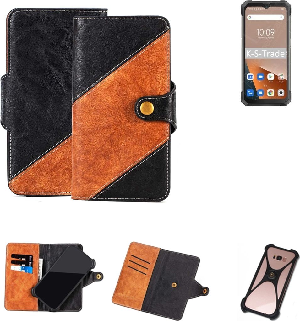 K-S-Trade Handyhülle Schutzhülle Bookstyle Case Wallet-Case kompatibel mit Blackview BL8800 5G Handy Cover Bumper Klapphülle schwarz hellbraun 1x