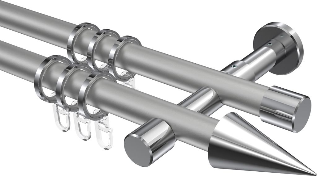 Interdeco Gardinenstange / Vorhangstange Silbergrau / Chrom, Typ Prestige Savio (Kegel), 20 mm Ø 2-läufig, 260 cm