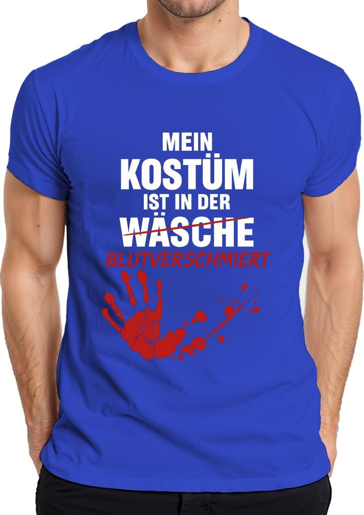 Mein Kostüm blutverschmiert Halloween Horror Zombie Handabdruck Herren T-Shirt, Blau, XXL
