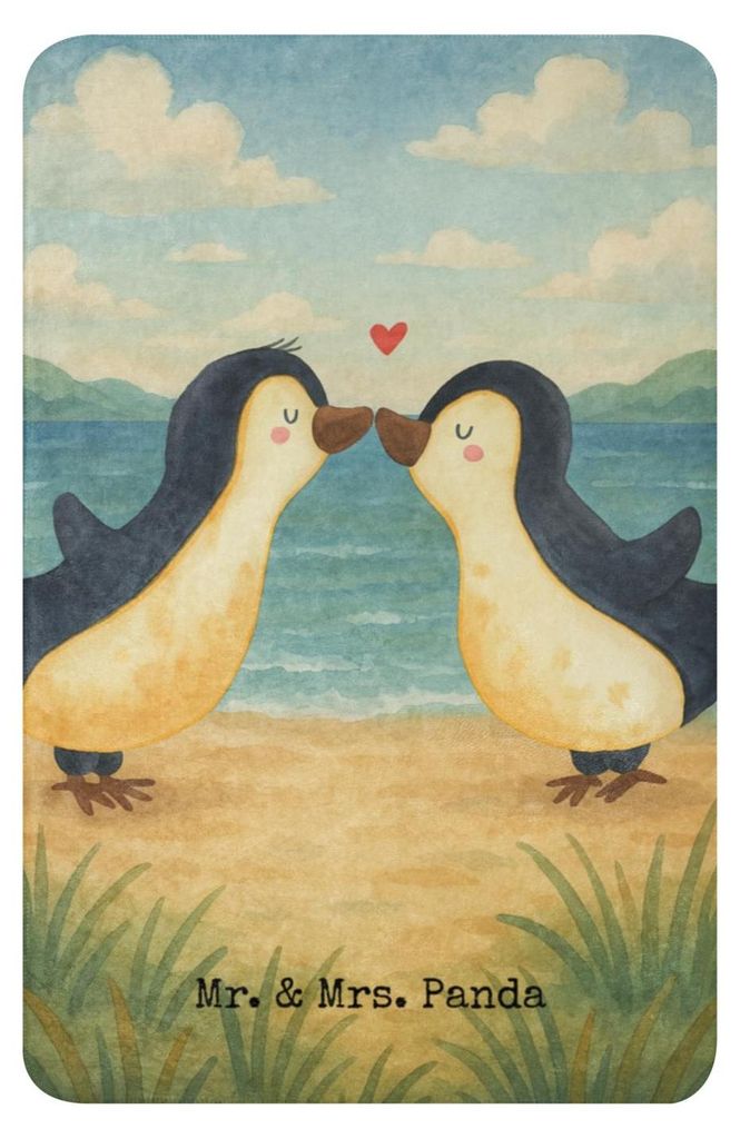 Mr. & Mrs. Panda Decke Pinguine Kuss Design 100 x 150 cm - Weiß - Geschenk, für Freundin, Überwurf, Hochzeitstag, Kuscheldecke, Sofadecke, Fraue...