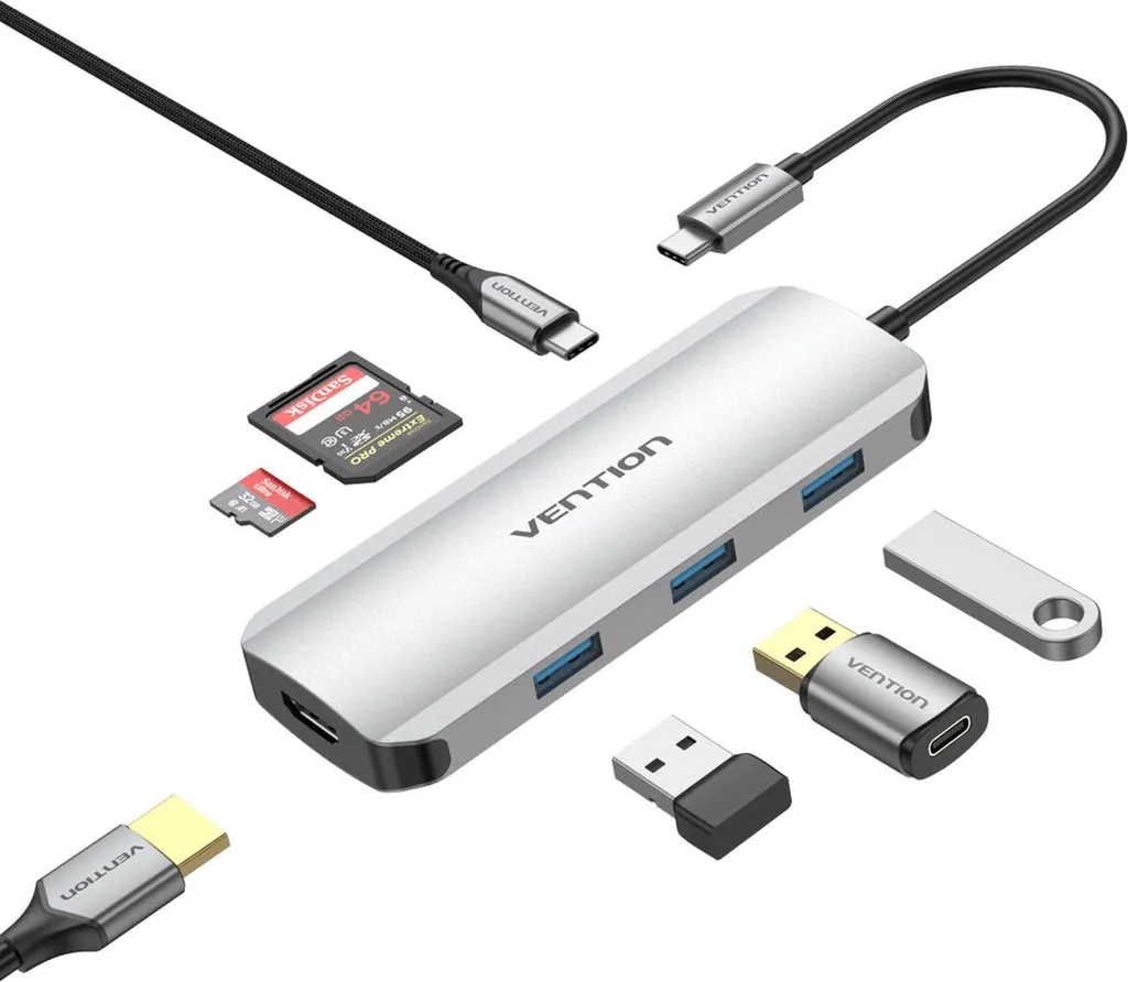 Docking Station Vention TOJHB USB-C 5Gbps 4K HDMI 100W PD Gray