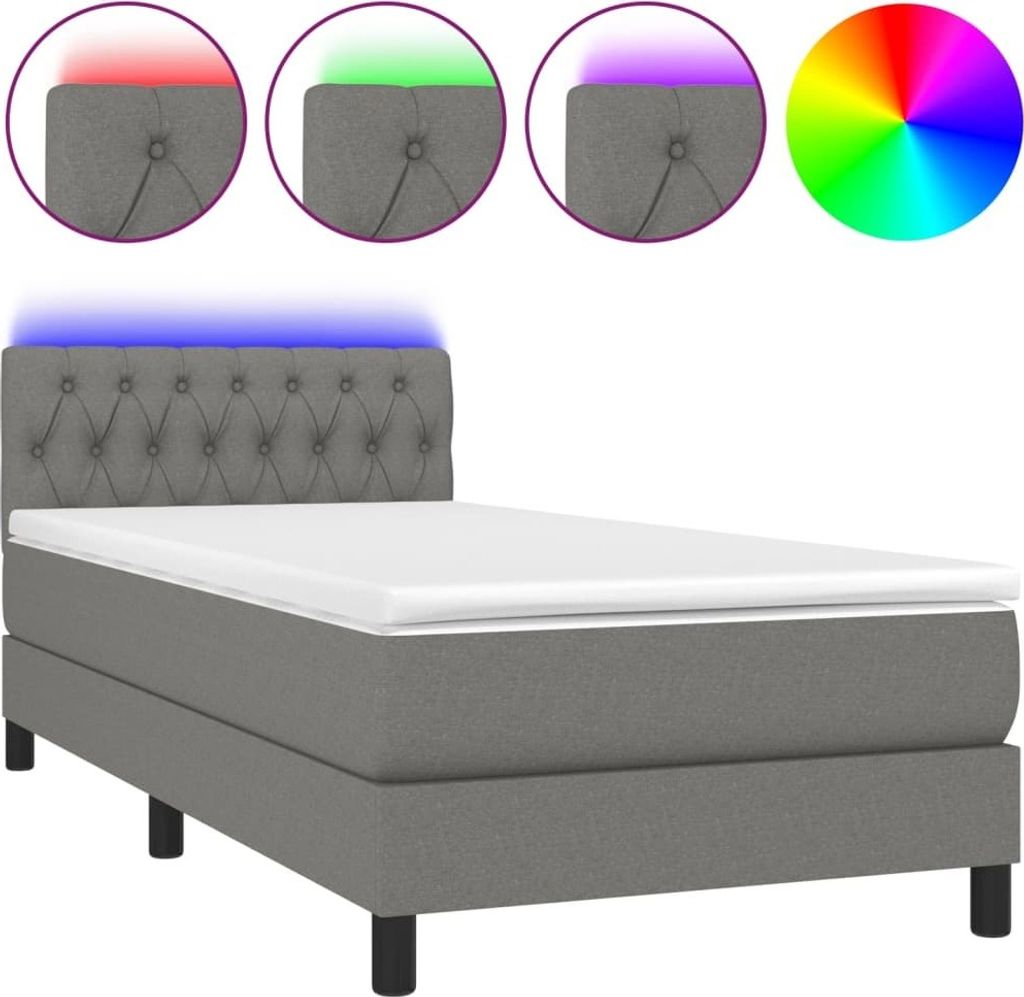 vidaXL Boxspringbett mit Matratze & LED Dunkelgrau 90x200 cm Stoff