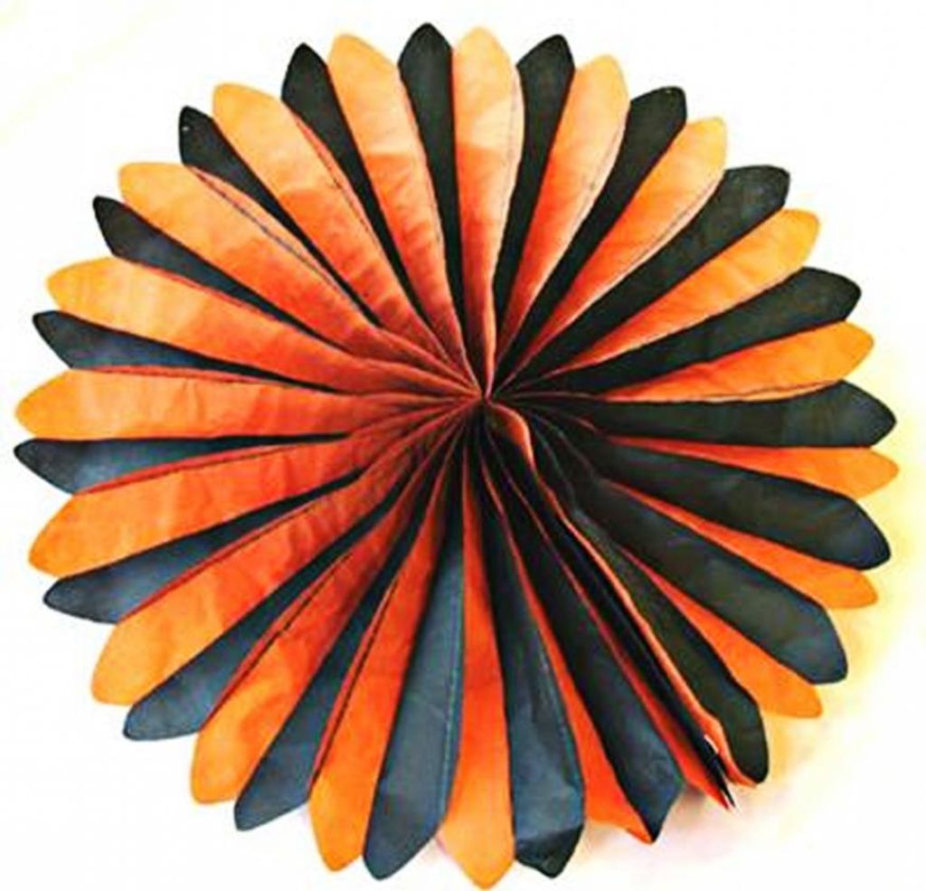 Schwarz-Orange Halloween Fächer Rosette aus Papier 48cm