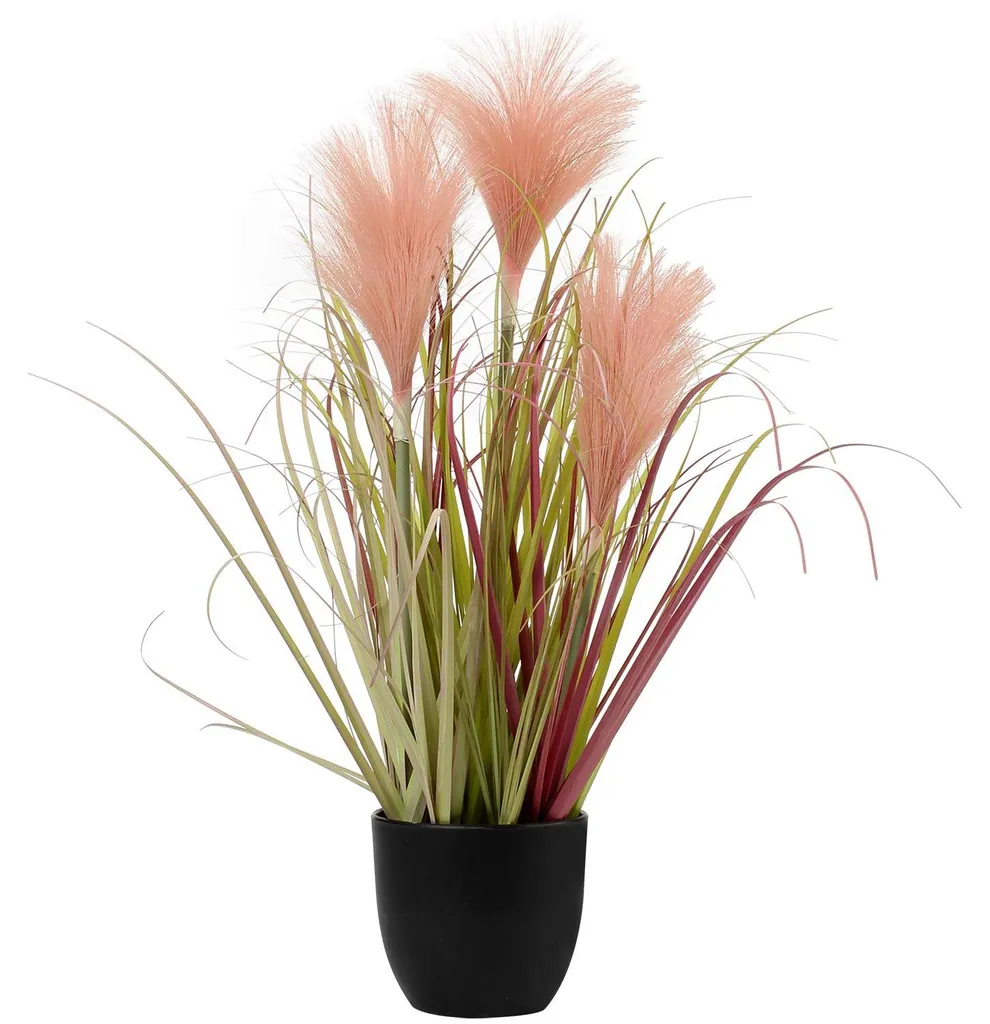 Gazon synthétique sans entretien 42 cm, plante artificielle rose et pot