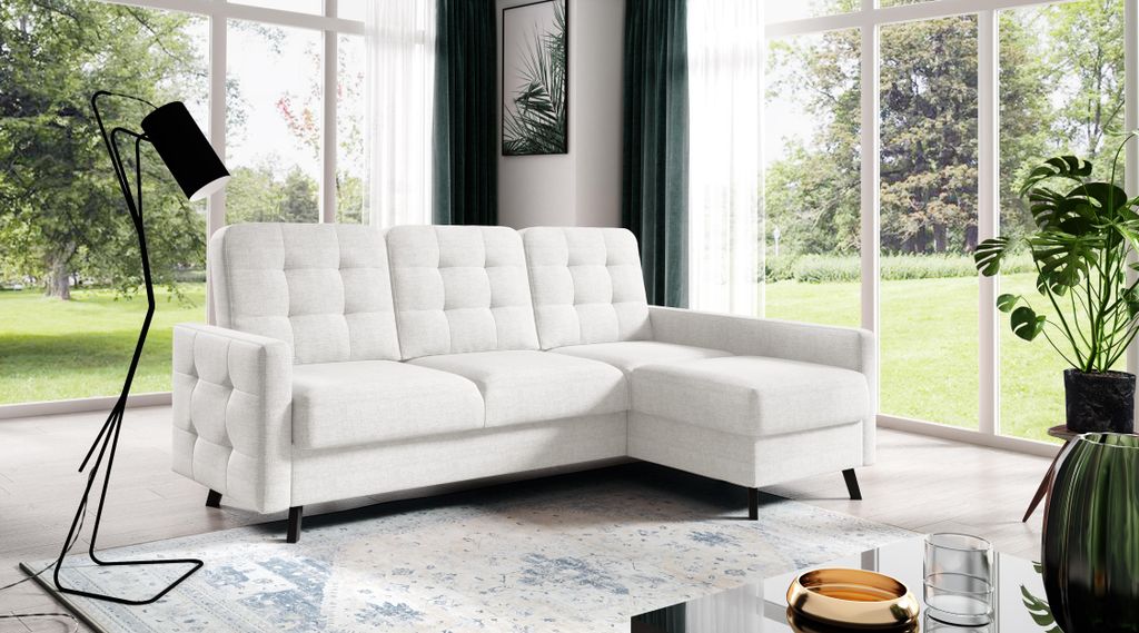 AX LIVING Kleines Ecksofa mit Schlaffunktion Yosmio 225cm Creme R