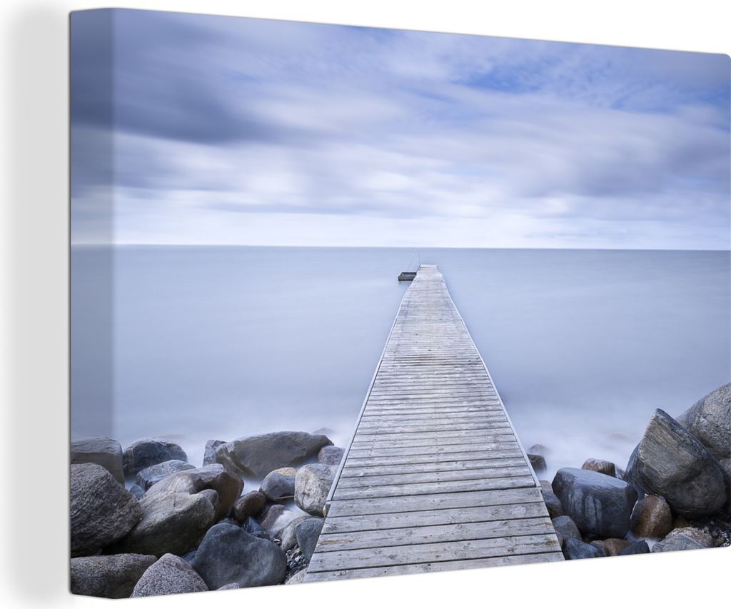 OneMillionCanvasses - Leinwandbilder - 140x90 cm, Skandinavische Anlegestelle an der Küste Dänemarks, Wandbilder Kunstdruck Wanddekoration