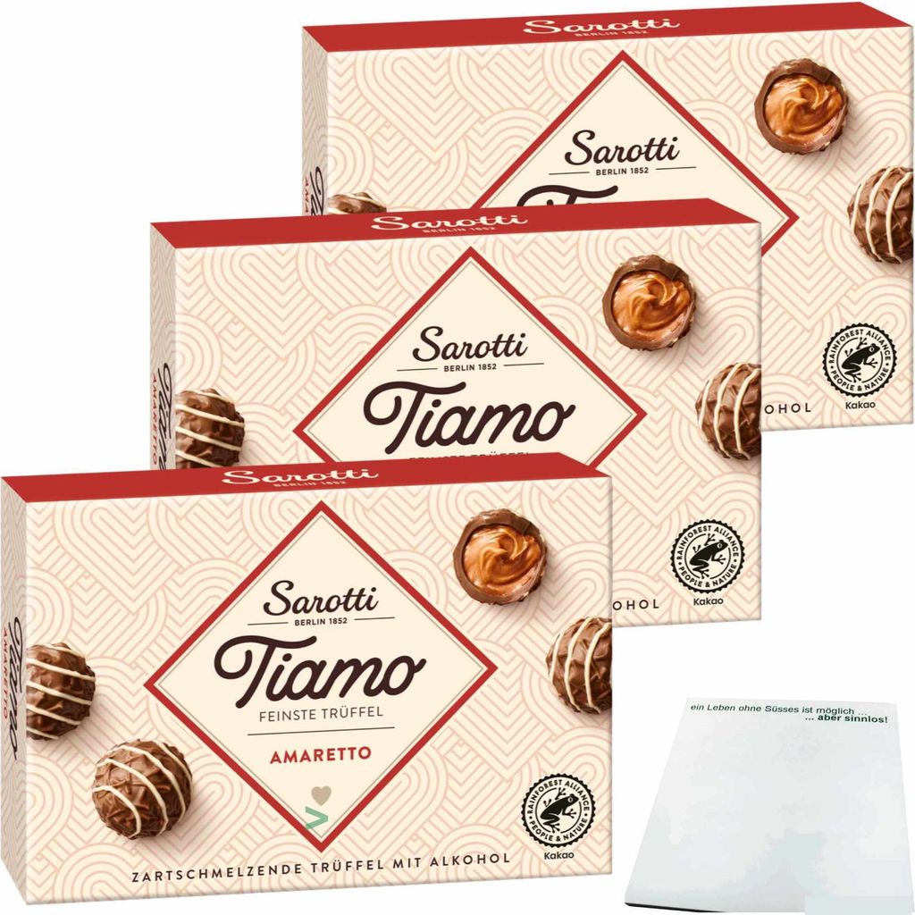 Sarotti Tiamo feinste Trüffel Amaretto Pralinen zartschmelzend 3er Pack (3x125g Packung) + usy Block