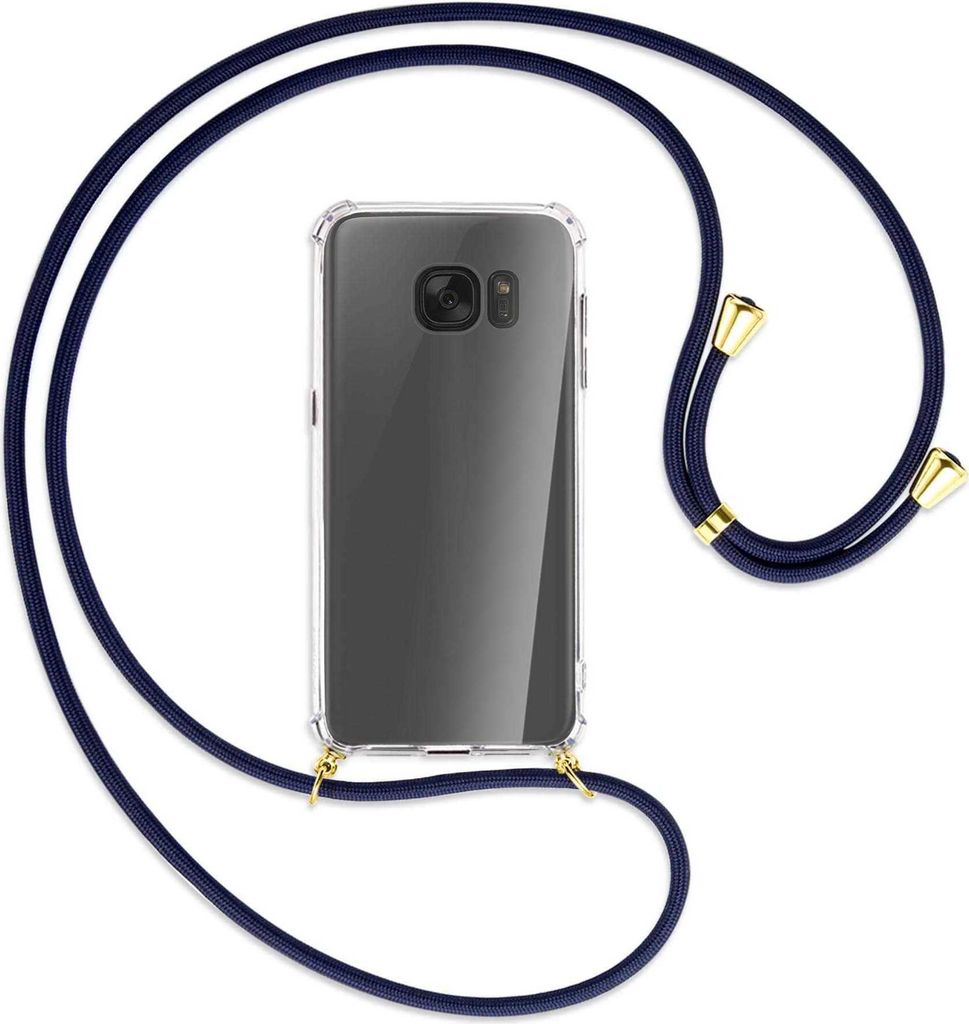 Handykette Backcover-Schutzhülle mit Band (Metall goldfarben) für Samsung Galaxy S7 - dunkelblau