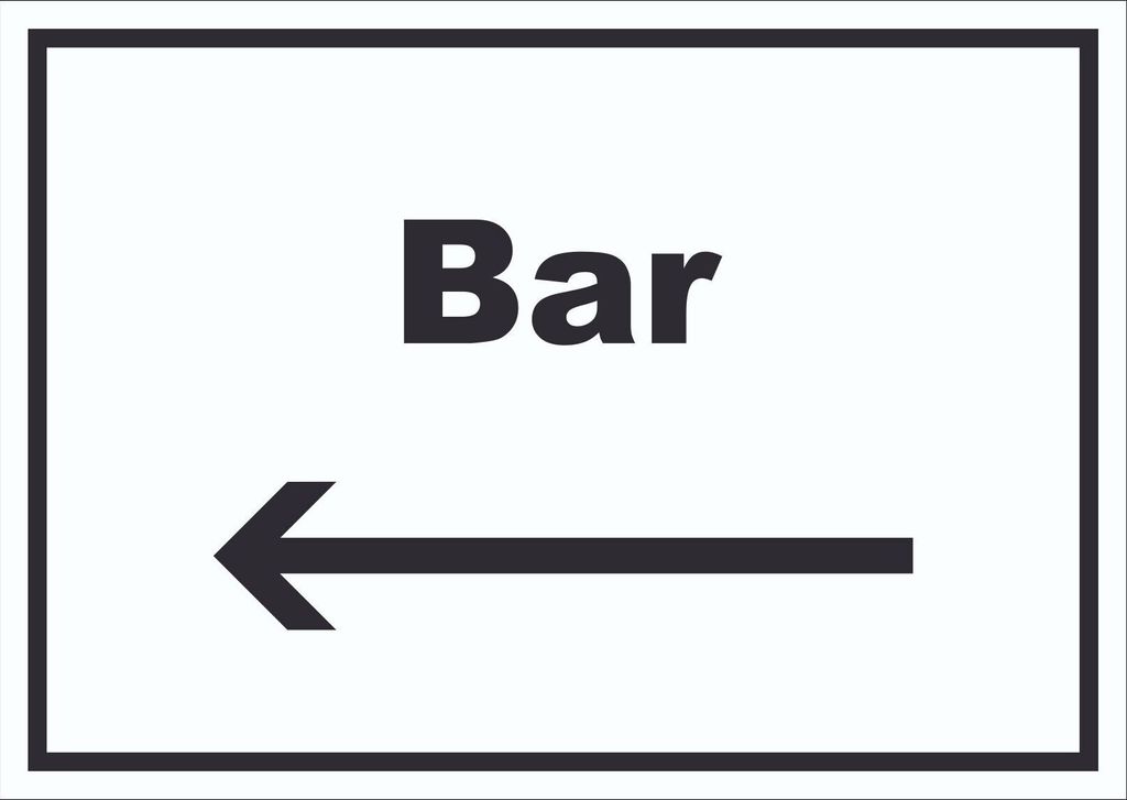 Bar Schild mit Text und Richtungspfeil links Pub Kneipe waagerecht A2 (420x594mm)