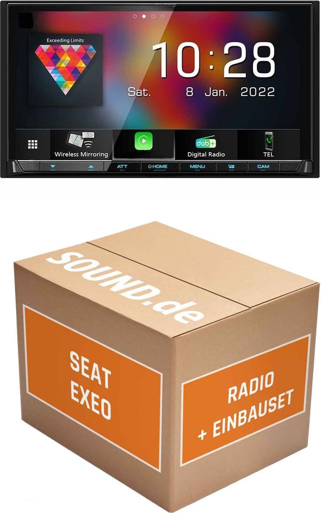 Autoradio Einbaupaket Kenwood DMX8021DABS passend für Seat Exeo 3R + Lenkradfernbedienung Anthrazit | (Wireless) Apple CarPlay (Wireless) Android ...