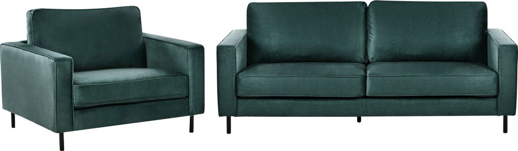BELIANI Sofa Set Dunkelgrün Samt 3-Sitzer Sofa und Sessel mit Schwarzem Metallgestell Sitzkissen Klassisch Industrie Design Wohnzimmer-Set Sitzgruppe