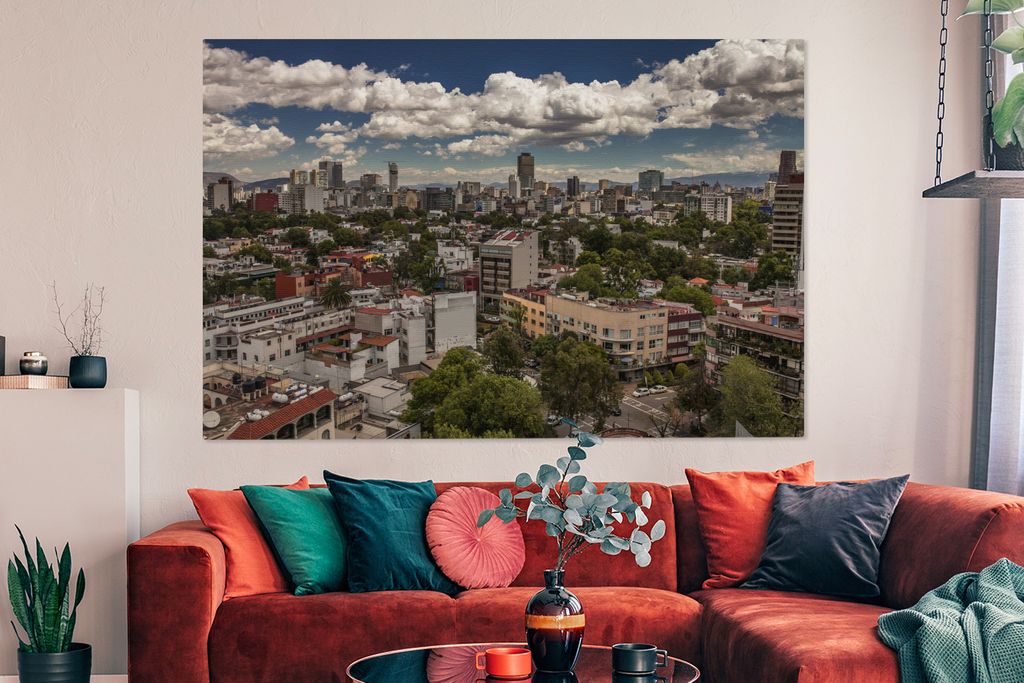 OneMillionCanvasses - Leinwandbilder - 150x100 cm, Weiße Wolken über Mexiko-Stadt, Wandbilder Kunstdruck Wanddekoration