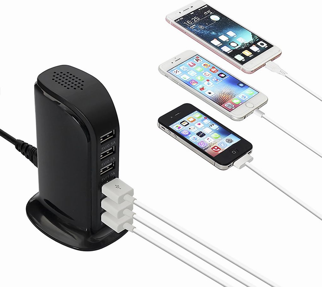 Bolwins 6-Port USB Ladegerät 30W – Mit Netzkabel, Für Handy, Tablet & Mehr, 100–240V EU-Stecker