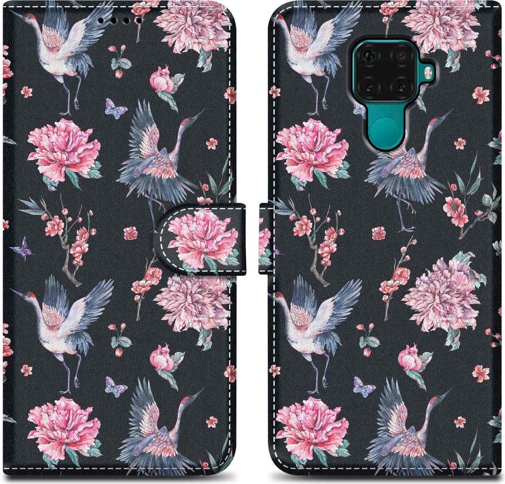 Cadorabo Schutzhülle für Huawei MATE 30 LITE Hülle Design Schwarz Handyhülle Schutzhülle Etui Magnetisch Case Cover