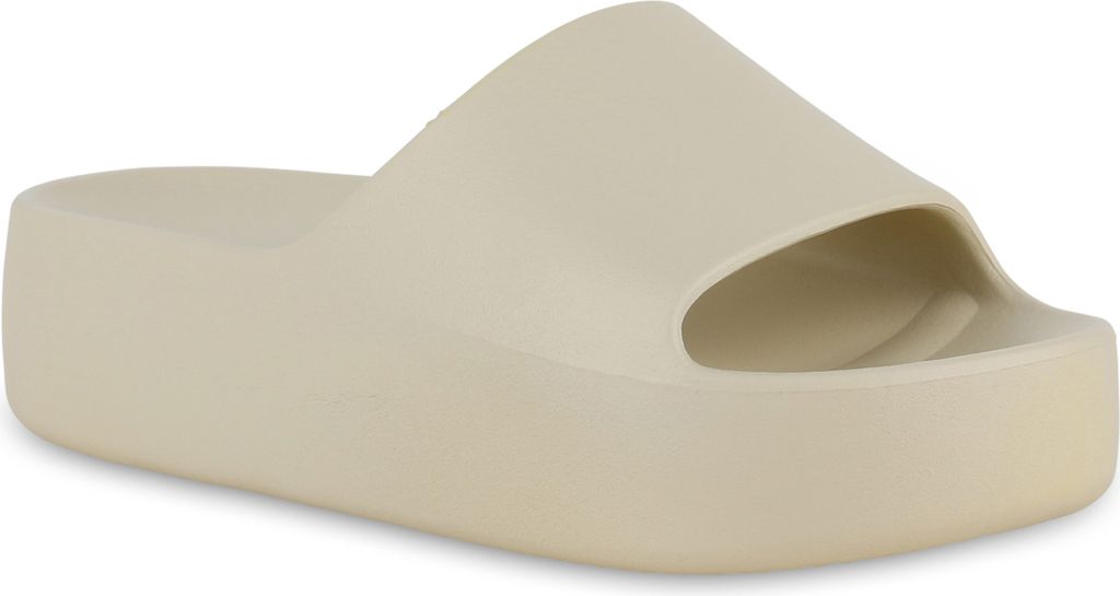 VAN HILL Damen Pantoletten Sandaletten Plateau Schlappen Schuhe 841109, Farbe: Beige, Größe: 39