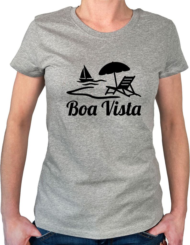 Huuraa Damen T-Shirt Boa Vista Inselmotiv Kap Verde XXL Sport Grey Bio Baumwolle Fairtrade Damenshirt Geschenkidee