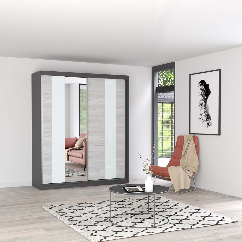 Schwebetürenschrank Kleiderschrank Schrank 183 cm Produktbild 1