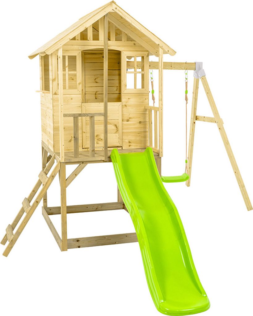 Zwerkules Villa 2 Kinder Stelzenhaus mit Rutsche und Schaukel Holz