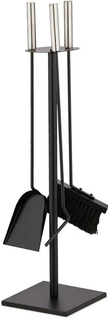 Équipement pour barbecue ouvert set noir de 4 ustensiles avec support