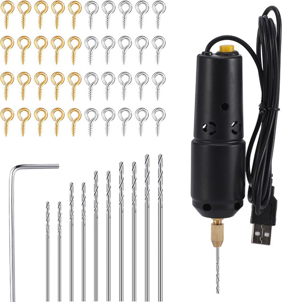 Mini-Elektrobohrmaschine 0,8–1,2 mm, tragbar, USB-betrieben, mit 10 Bohrern für Schmuck