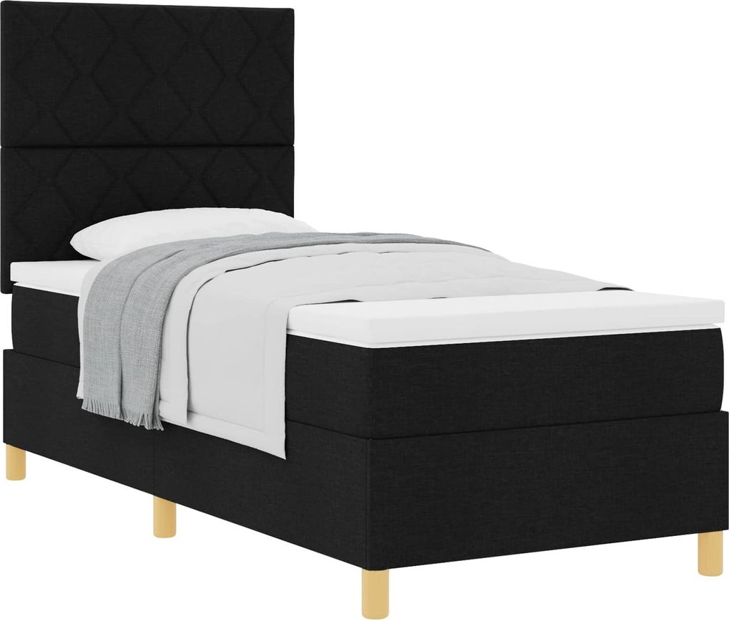 vidaXL Boxspringbett mit Matratze Schwarz 100 x 200 cm Stoff
