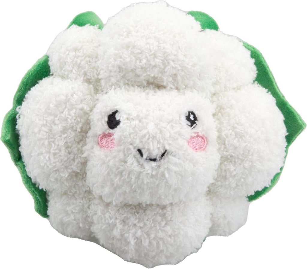 A plush toy cauliflower with a smiling face.