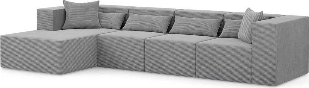Ecksofa Nova L MAX - 360x180x76cm, Otomane, 2x Sessel, modulares Ecksofa, Links, Hellgrau