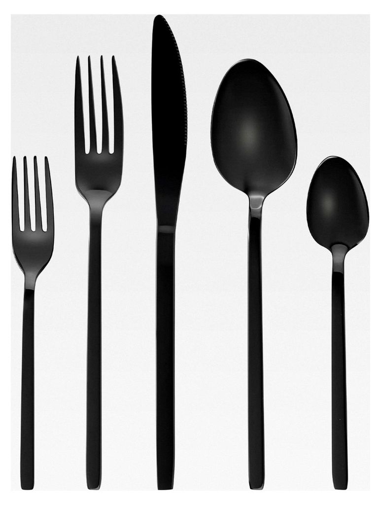 Schwarzes Besteck, Besteck-Set für 2 Personen, 10-teilig, Edelstahl Tafelbesteck, Essbesteck spülmaschinengeeignet, titanbeschichtet, Serie Lissabon