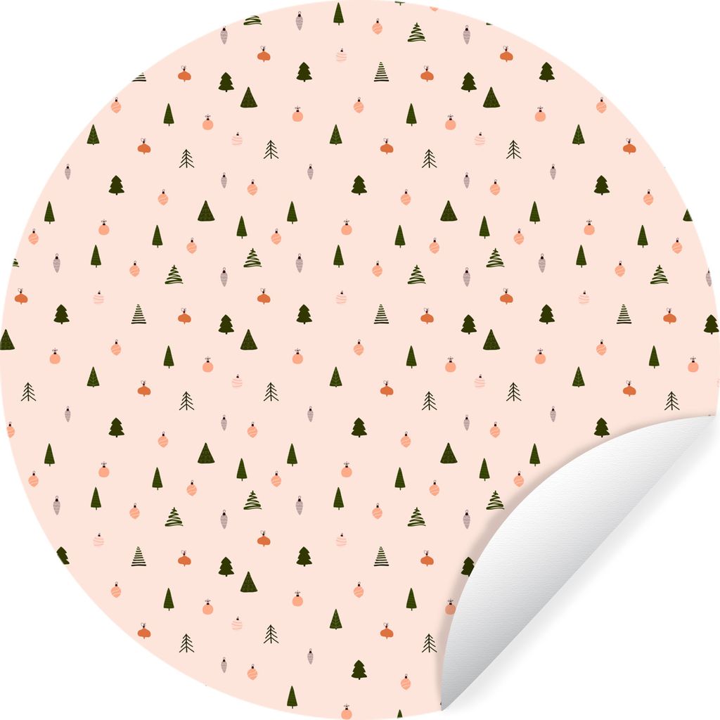 MuchoWow Runde Wandtattoo - Wandsticker Tapete Aufkleber Weihnachten - Schablonen - Pastell Ø 50 cm Selbstklebend und Repositionierbar - Wandauf...