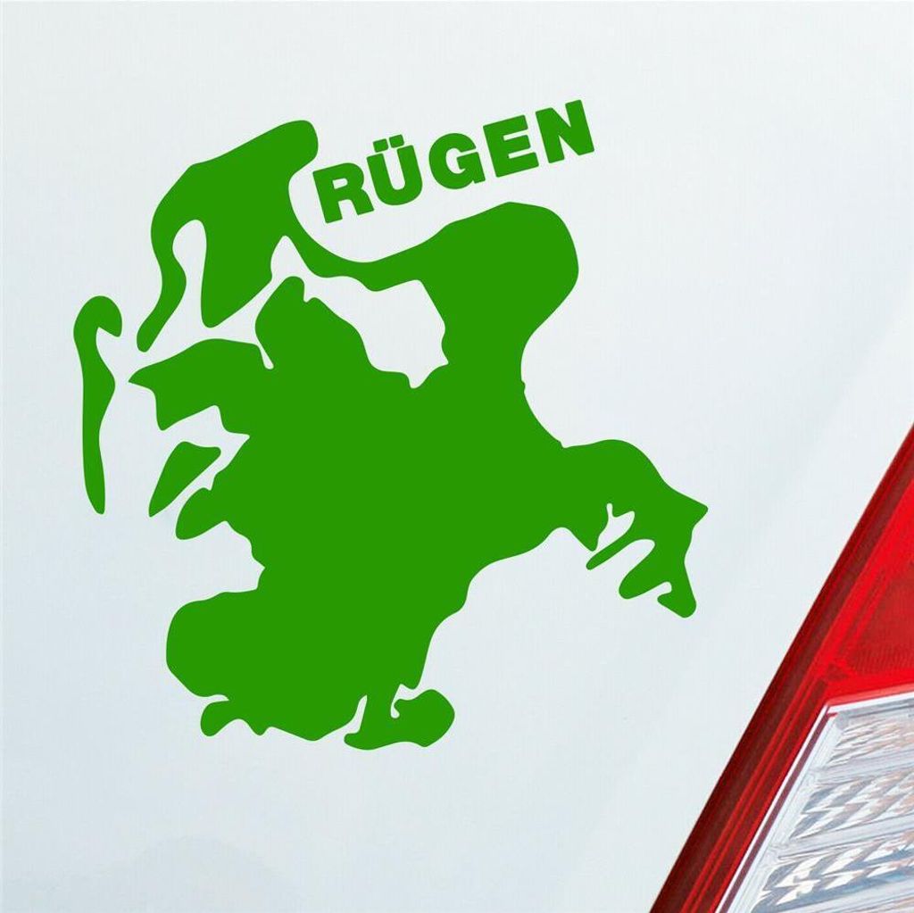 Auto Aufkleber Rügen Spaß Insel Deutschland Urlaub 10x9 cm Hellgrün Sticker Heckscheibenaufkleber