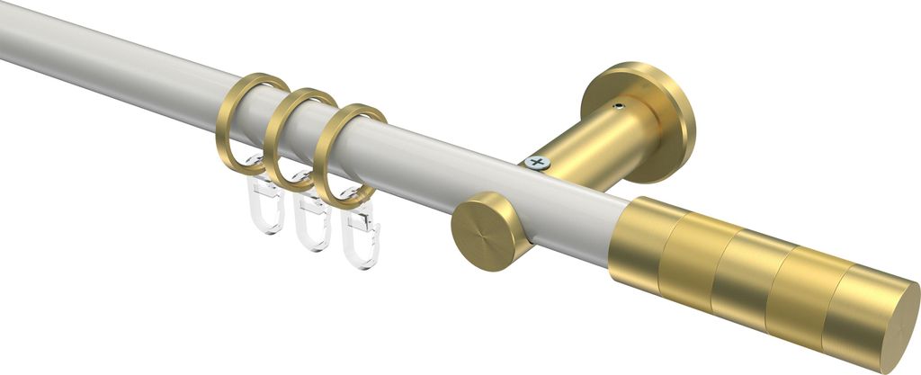 Interdeco Gardinenstange / Vorhangstange Weiß / Messing-Optik, Typ Platon Mavell (Zylinder), 20 mm Ø 1-läufig, 420 cm