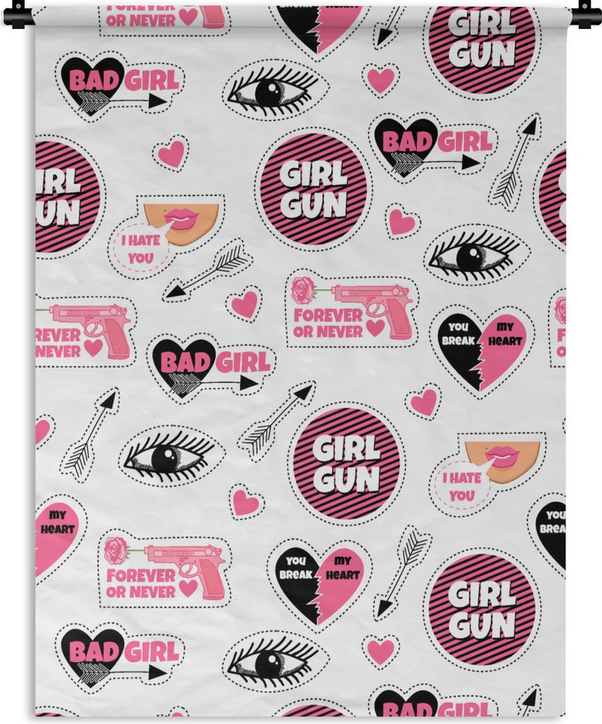 MuchoWow Wandteppich Wandbehang Mädchen - Rosa - Herzen - Design 60x80 cm Tapisserie Dekoration Wandtuch - Decke - Wandtücher - Wohne