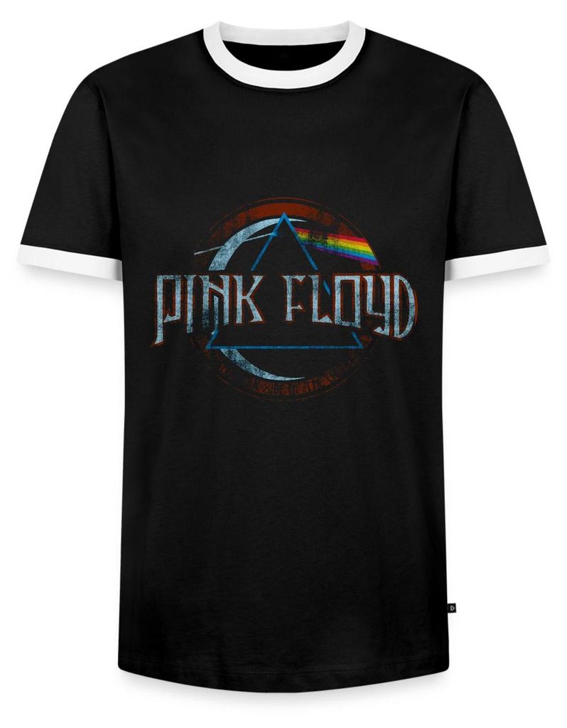 Spreadshirt Pink Floyd Prism Logo Männer Kontrast T-Shirt, L, Schwarz/Weiß
