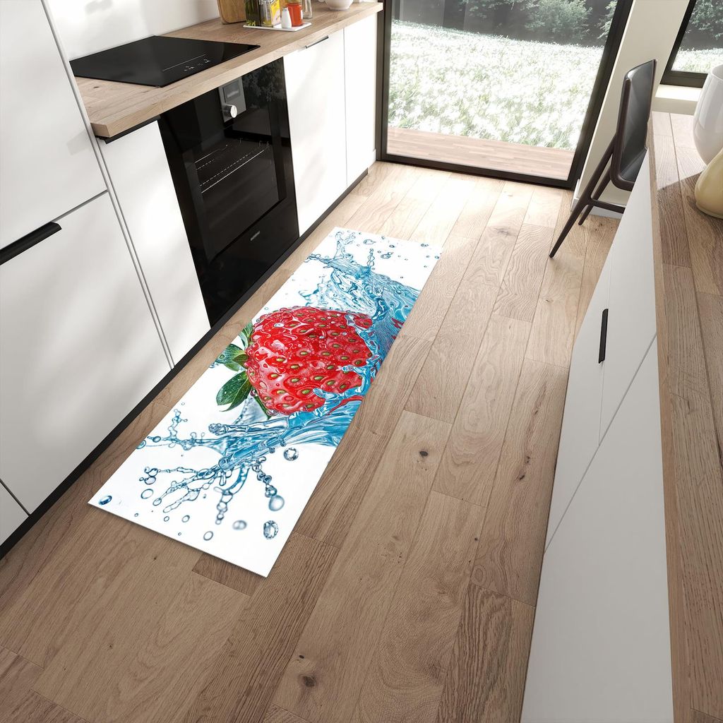 Küchenteppich 60x180cm rutschfest & abwischbar PVC Läufer - Erdbeere Splash