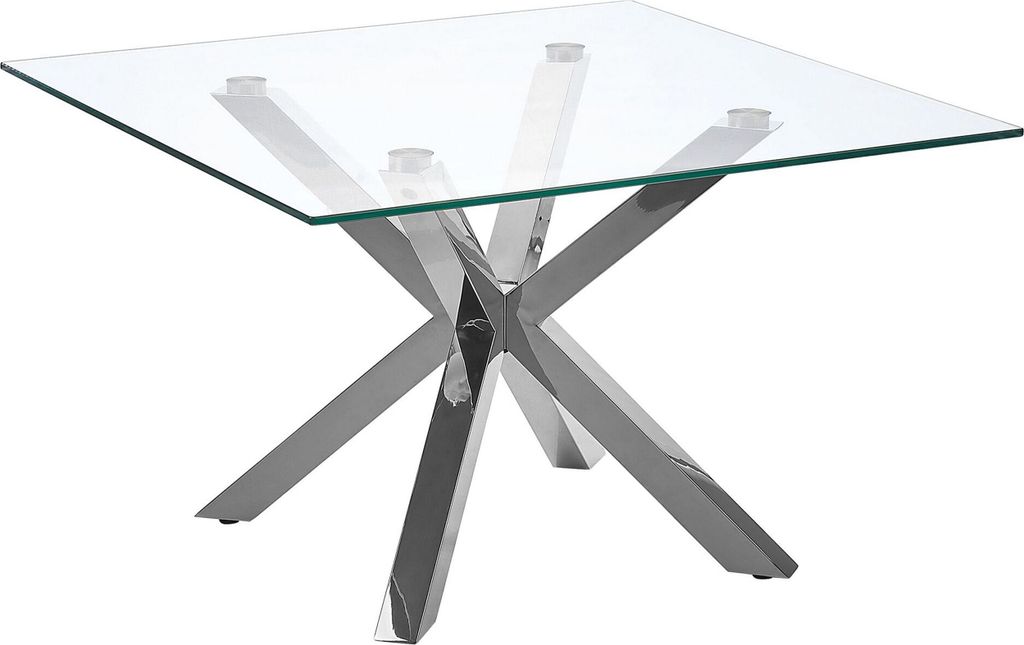 BELIANI Beistelltisch Silber Transparent 70 x 70 cm Glasplatte Edelstahl Poliert Metallbeinen Quadratisch Wohnzimmer/Salon Langlebig Modernes Design