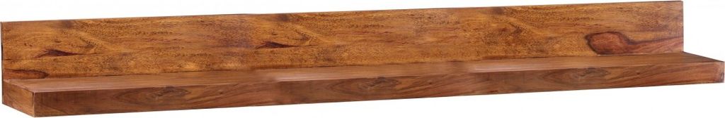 A wooden shelf against a white background.