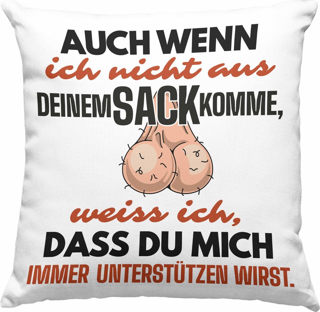 Trendation - Stiefvater Geschenk Deko-Kissen mit Füllung 40x40 Vatertag Lustiger Spruch Auch Wenn Ich Nicht Aus Deinem Sack Komme Geschenkidee Sti...