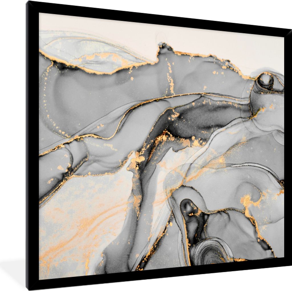 MuchoWow Gerahmtes Poster Marmor - Gold - Grau 40x40 cm - Poster mit Schwarzem Bilderrahmen Wandposter Rahmen Foto Bilder - Mit Rahmen - Wanddeko...