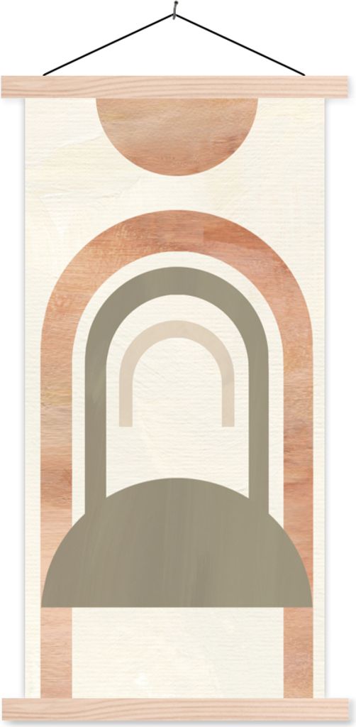 MuchoWow Textilposter Rosa - Grün - Abstrakt 60x120 cm mit holzfarbenen Rahmen - Holz