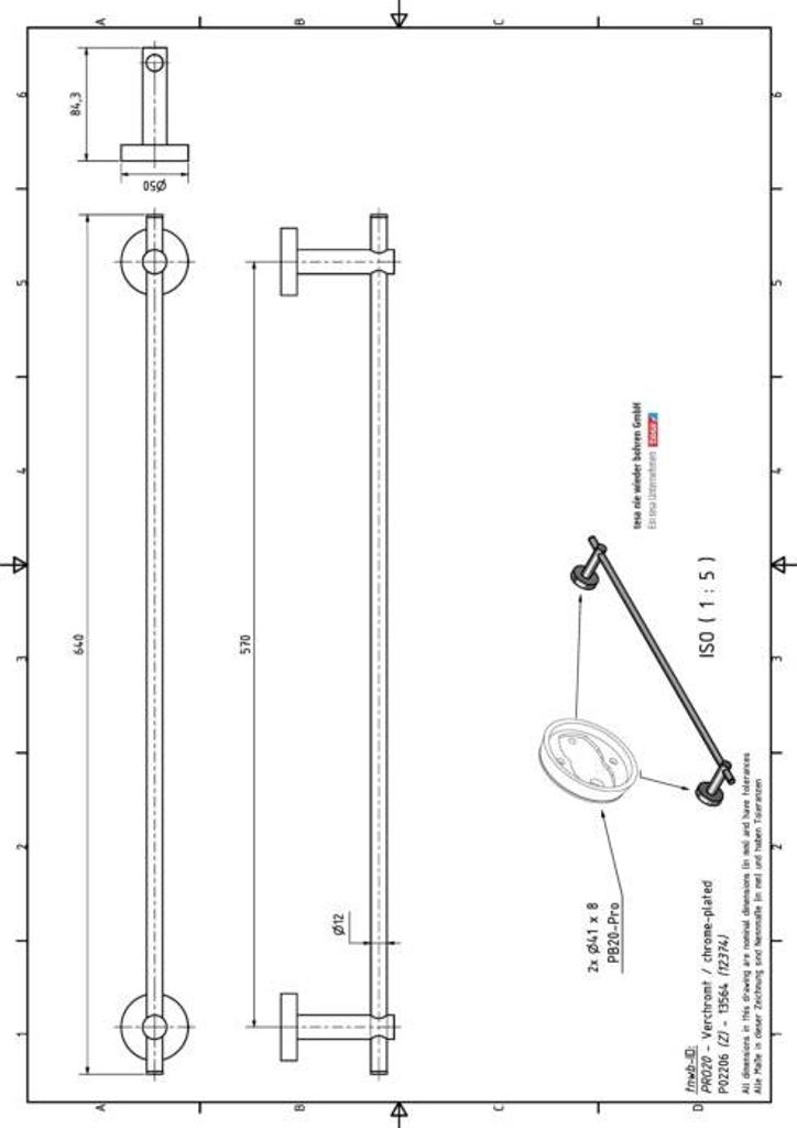 nwb Badetuchhalter Pro 020 P02206, 640mm chrom, mit Befestigungstechnik zum Kleben