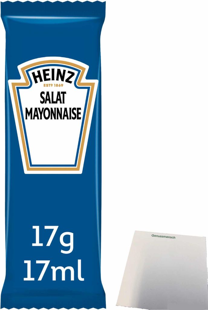 A single portion packet of Heinz salad mayonnaise.