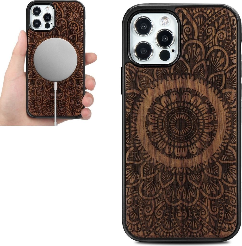 Holzfurnier Mandala Magsafe Hülle Handy Cover Tasche für Apple iPhone 12 Pro Max