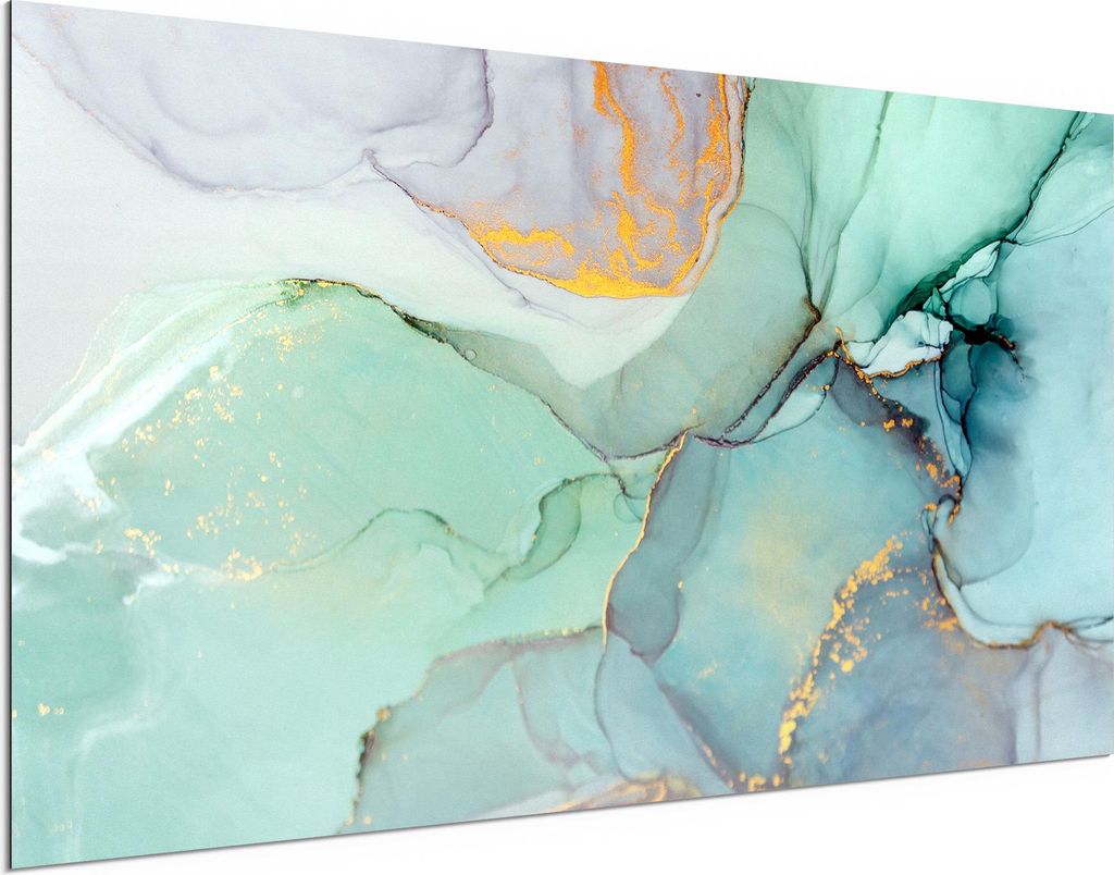 DEQORI Alu-Dibond Bild Weiß 100x50 cm 'Zerlaufene Wasserfarbe' Wandbild Metall dünn