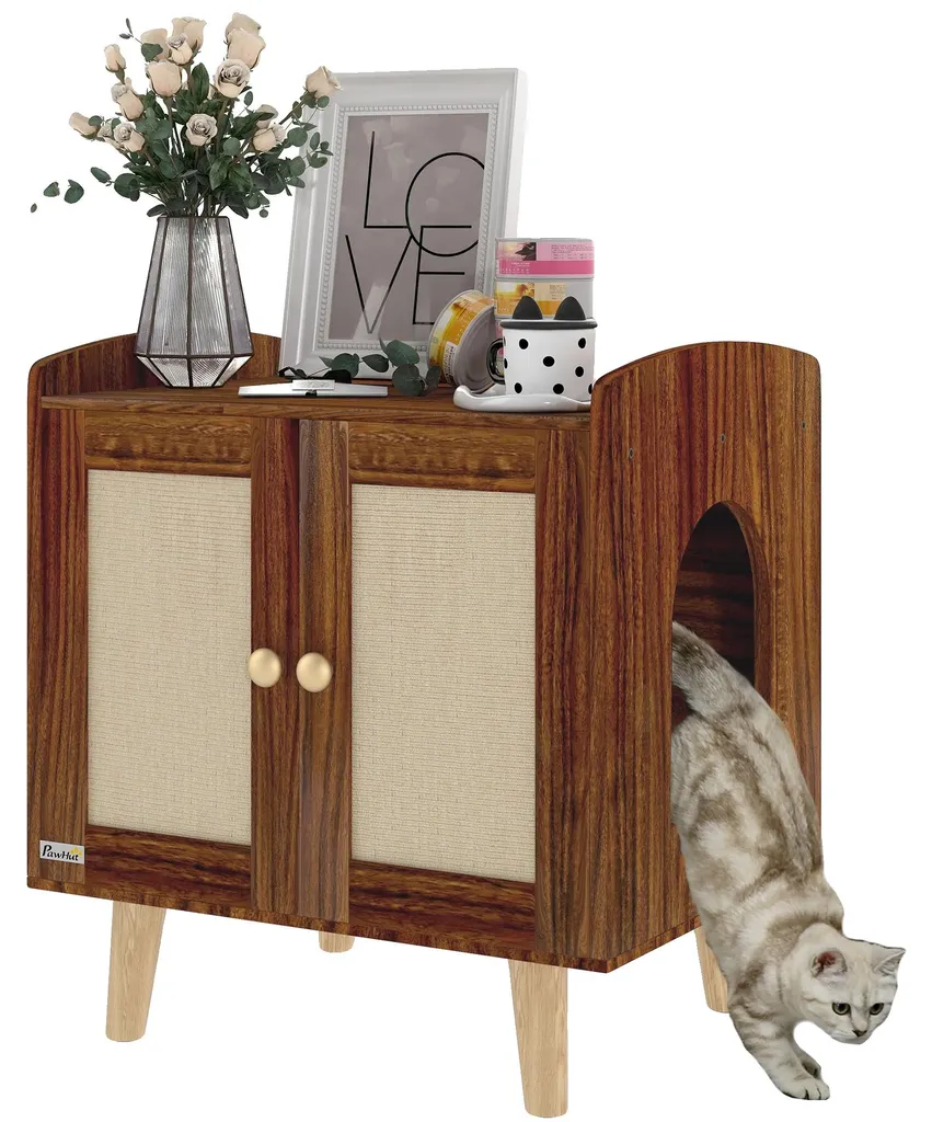 Meuble pour litière pour chat marron 55x43x60 cm - Design élégant