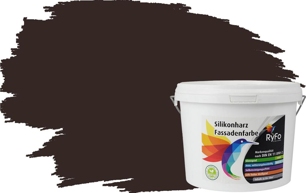 RyFo Colors Silikonharz Fassadenfarbe Lotuseffekt Trend Schwarzbraun 3l - bunte Fassadenfarbe, weitere Braun Farbtöne und Größen erhältlich, De...