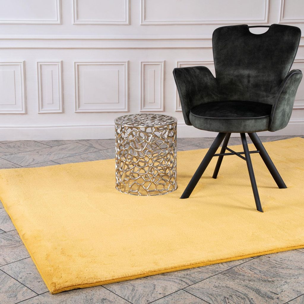 Hochflor Teppich Einfarbig - Gelb - 80x150 cm - Fell-Teppiche für Schlafzimmer, Wohnzimmer